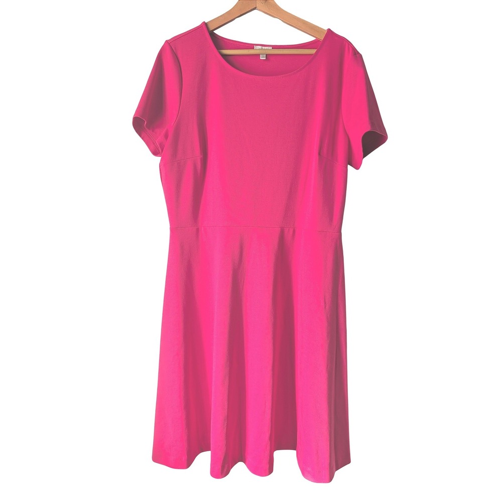 Talbots Fit and Flare Dress Women 14 Pink Short Sleeve Knit Scoop Neck A-Line